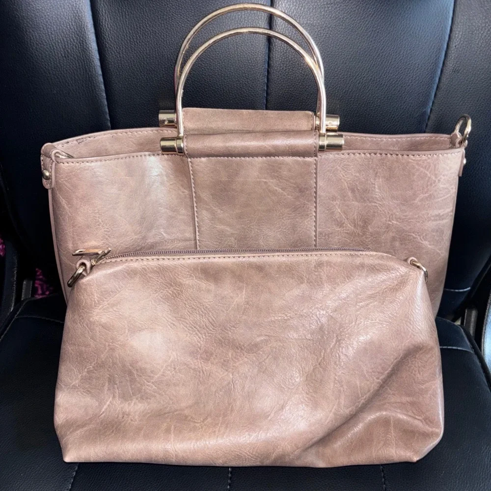 Madison West Taupe‎ Satchel Handbag Matching MakeUp Bag Minimalist